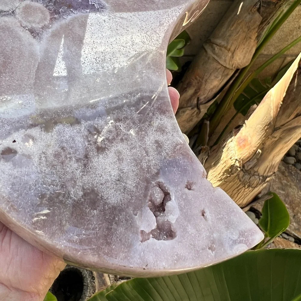 Pink amethyst druzy Moon with Gold Quartz Crystal - Picture 4 of 9